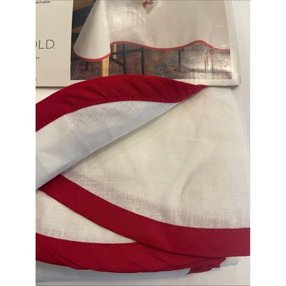 Threshold White Rectangular Tablecloth with Red Trim